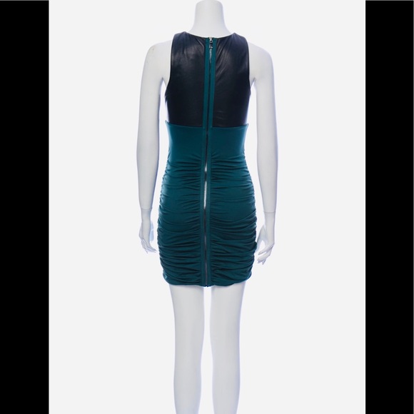 NWT LA PINA by DAVID HELWANI LINDSEY Mixed-Media Ruched Dress w Leather XS - Picture 3 of 10